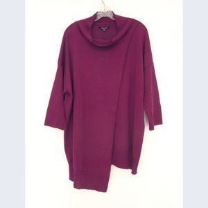 Misook Purple Red Asymmetrical 3/4 Sleeve Pullover Drape Neck Sweater M L XL XXL